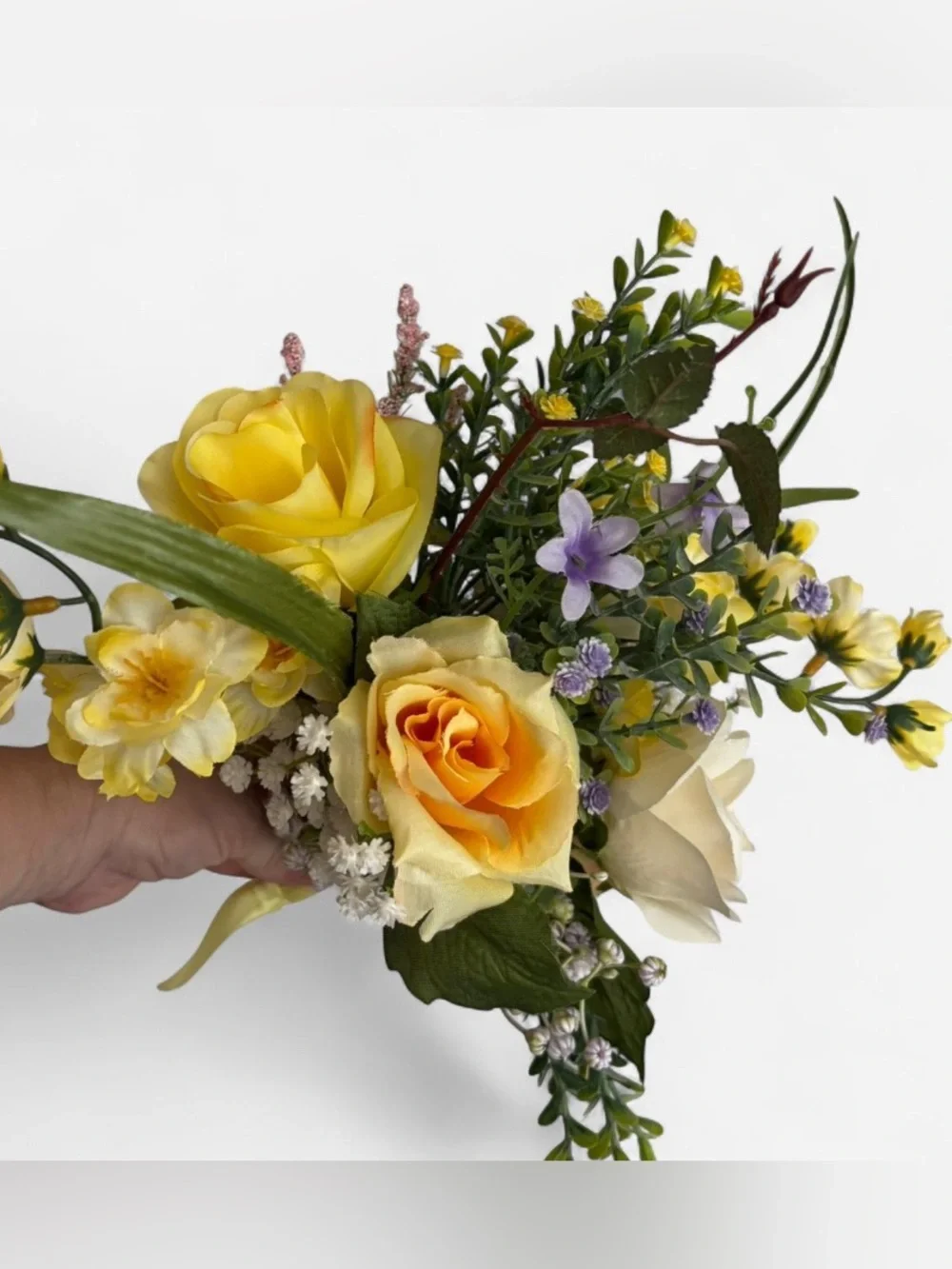 Yellow and Cream Faux Floral Centerpiece in Metal Planter